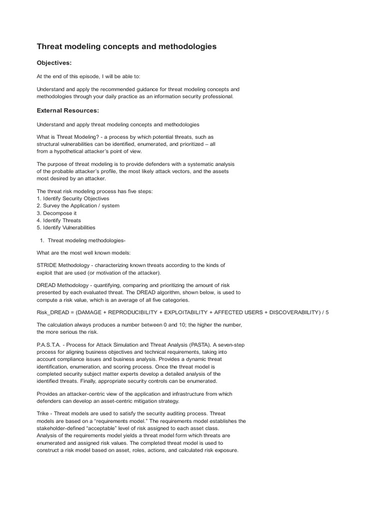 Isc2 Cissp 1 13 1 Threat Modeling Concepts and Methodologies | PDF ...