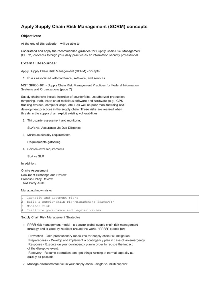 Supply Chain Risk Management Essentials | PDF | Risk Management ...