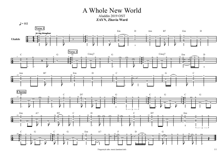 (Ukulele) Aladdin OST A Whole New World (Music Kaminari.info) PDF