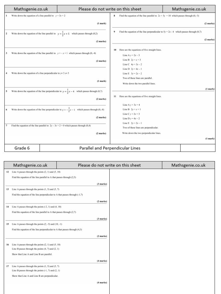 6 Parallel and Perpendicular Lines Ws 231128 162715 | PDF