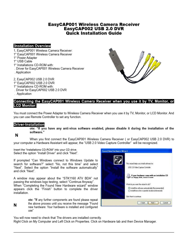 EasyCAP Wireless Camera Receiver Guide | PDF