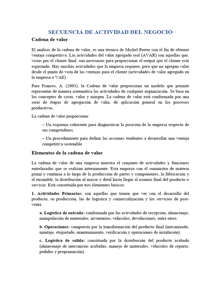Actividades del Negocio y Cadena de Valor | PDF | Cadena de valor ...