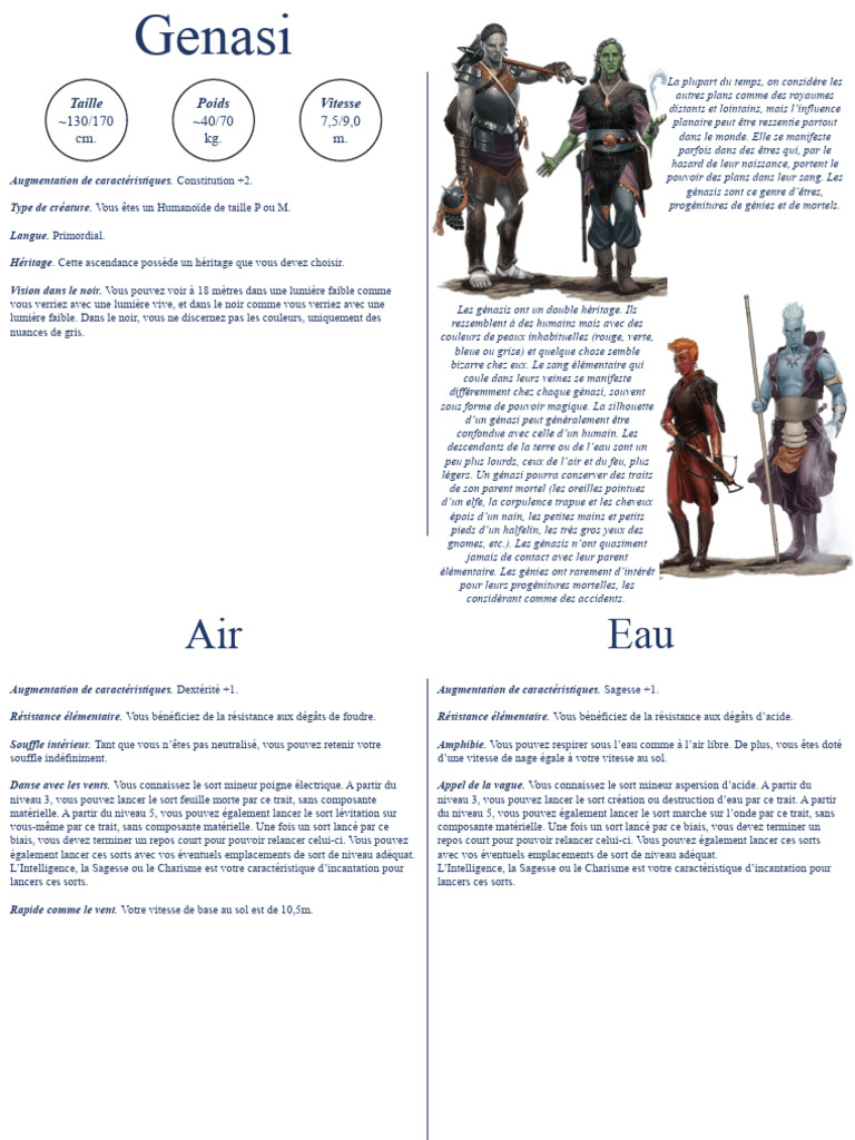 Caractéristiques des Génasis dans D&D | PDF