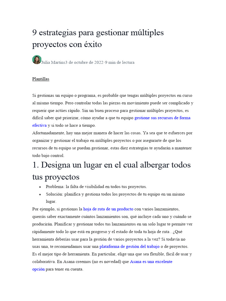 9 Estrategias para Gestionar Múltiples Proyectos Con Éxito | PDF ...