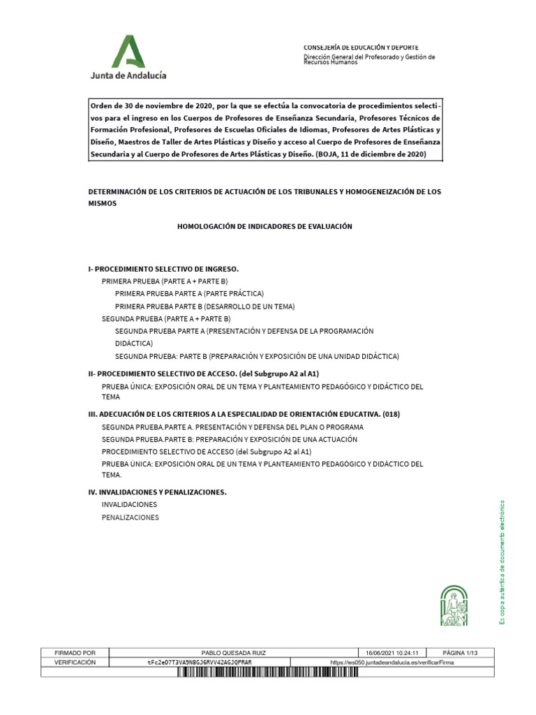 Criterios Oposiciones Secundaria Andalucía | PDF | Evaluación | Plan de ...