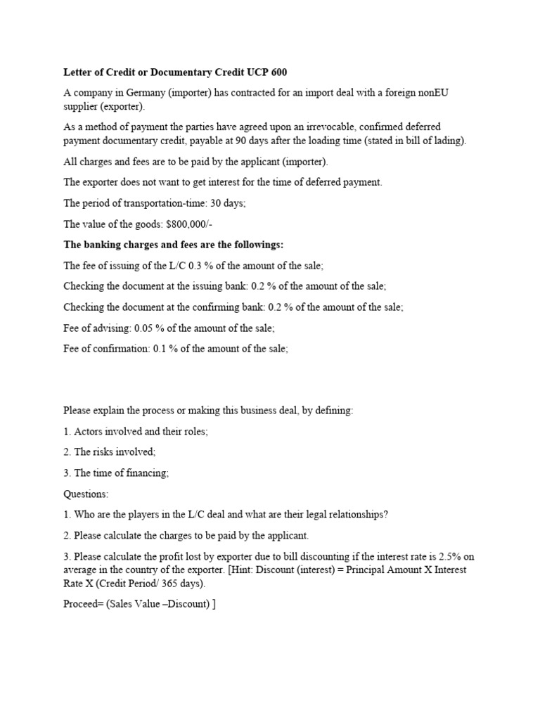 Letter of Credit or Documentary Credit UCP 601 | PDF | Letter Of Credit |  Credit Risk