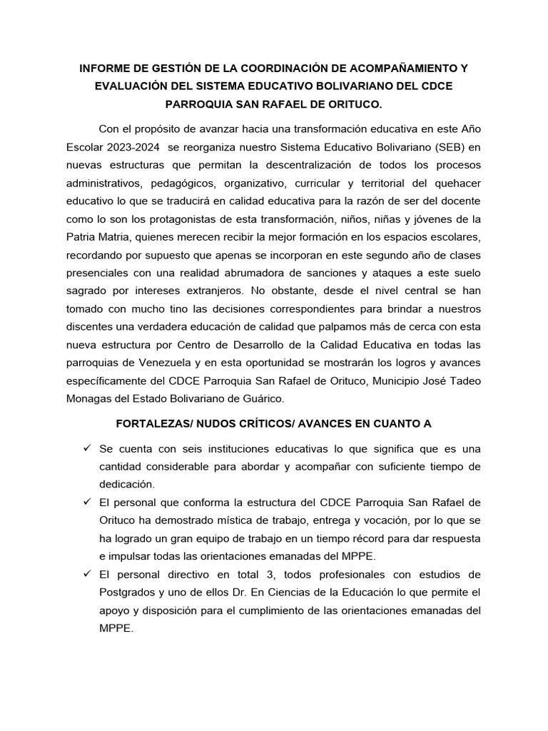 Informe de gesti n de la coordinaci n de acompa amiento y ev 1 1 1 1