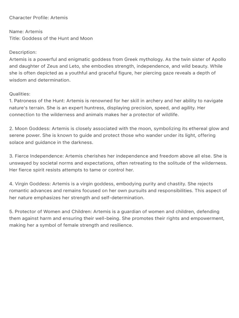 Character Profile: Artemis | PDF