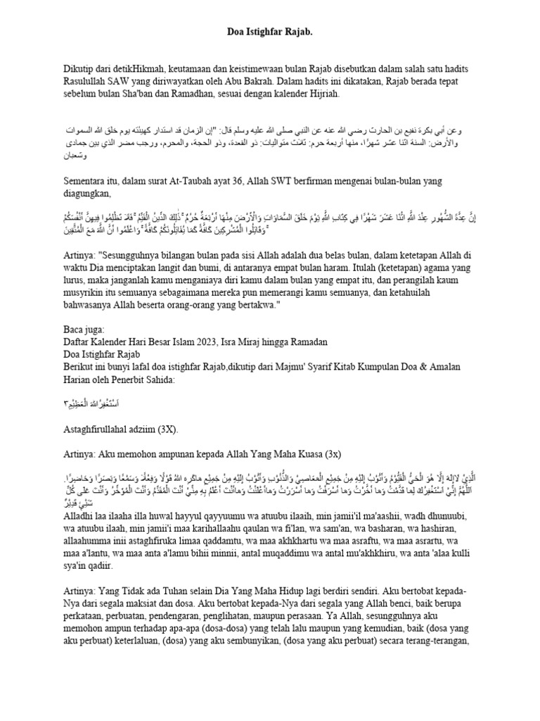 Doa Istighfar Rajab | PDF | Kesehatan Holistik