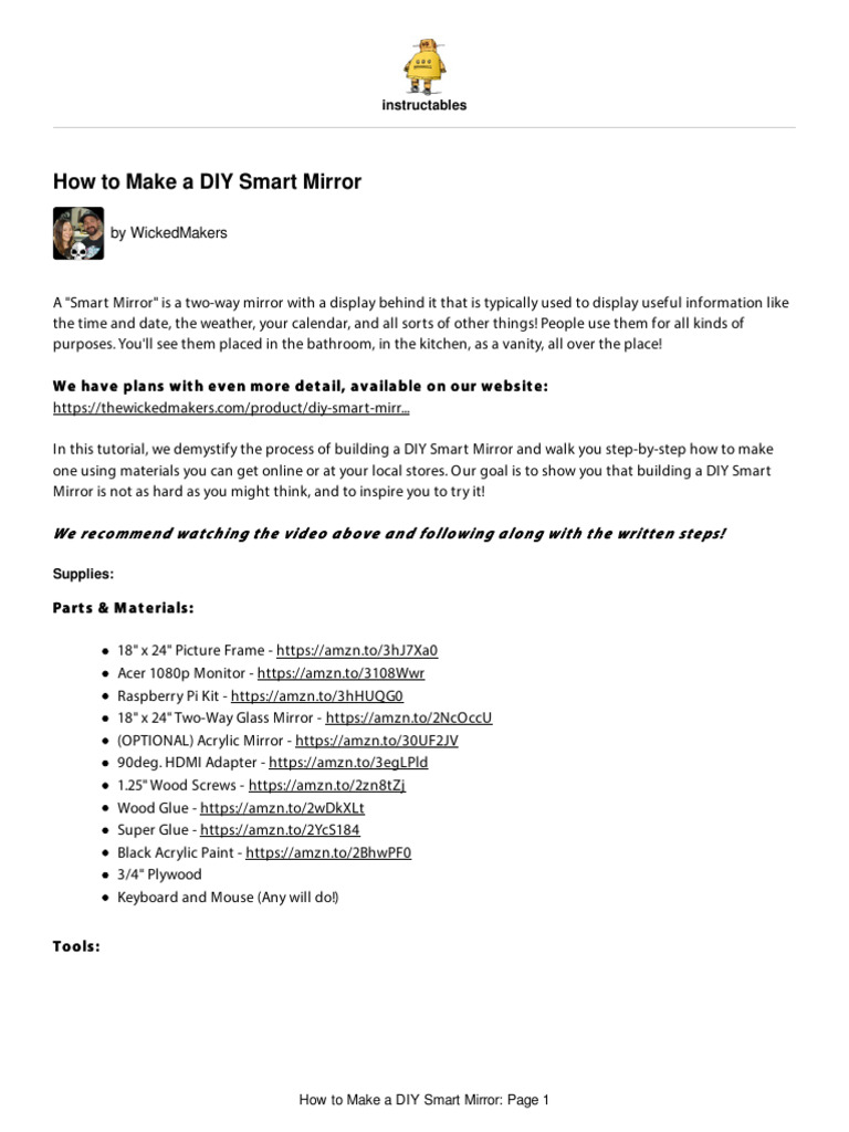 Diy Smart Mirror 1 Pdf Computing Manufactured Goods