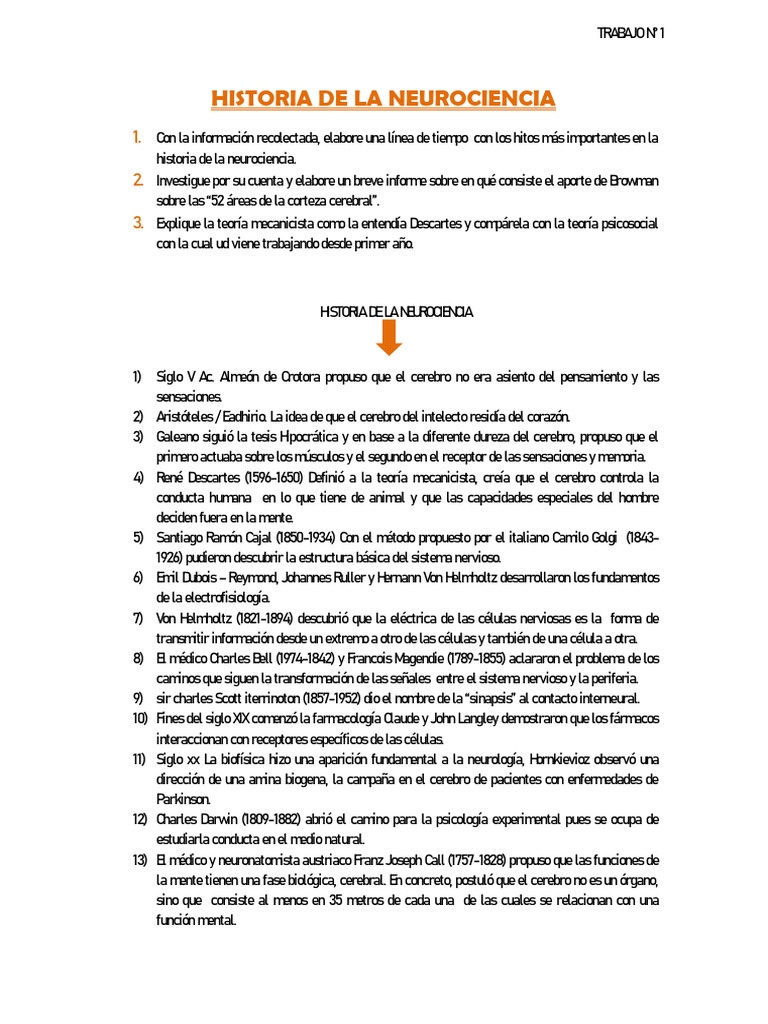 Historia de la Neurociencia y sus Hitos | PDF | Cerebro | Estrés (biología)