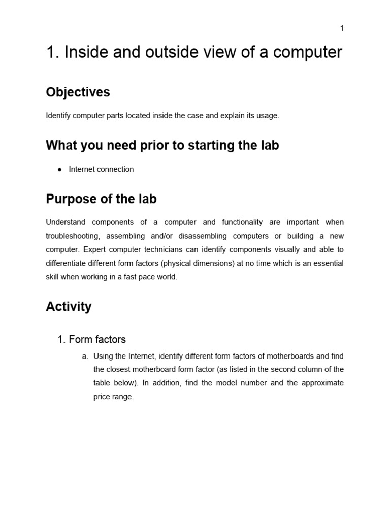 Computer Parts Identification Lab Guide | PDF | Computers
