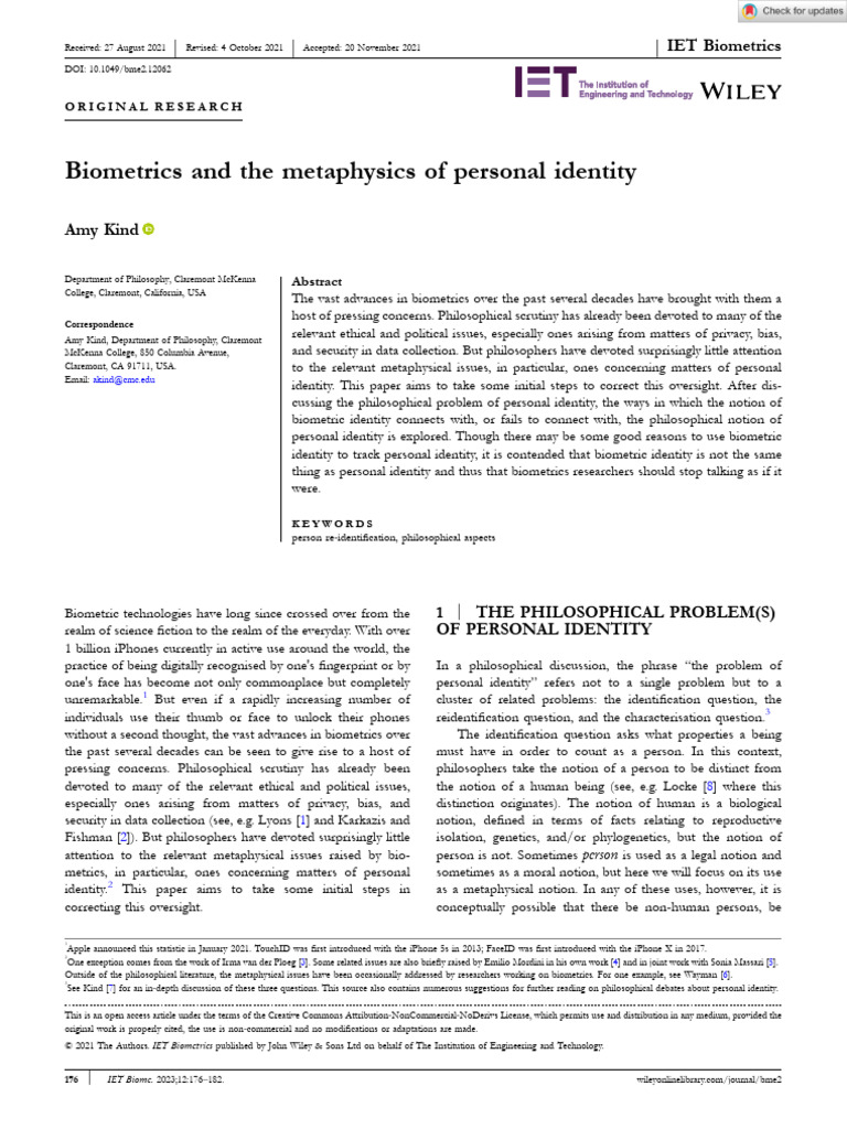 Biometrics and Personal Identity Issues | PDF | Biometrics | Epistemology