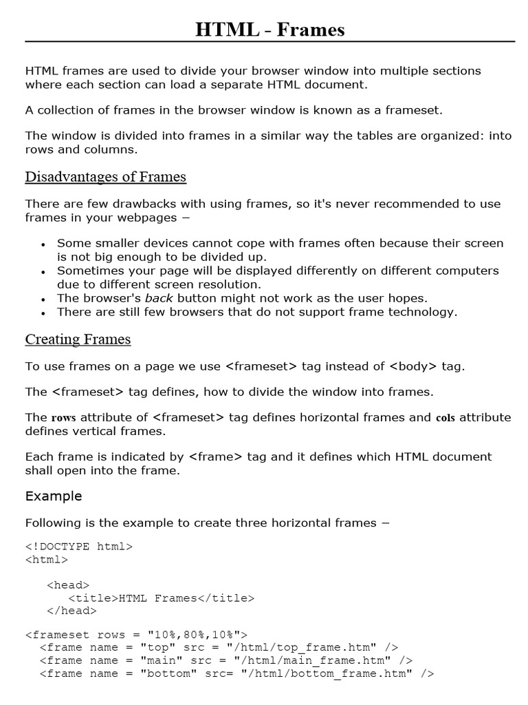 HTML FRAMES For 3rd CSE R18 JNTUH | PDF | Computers
