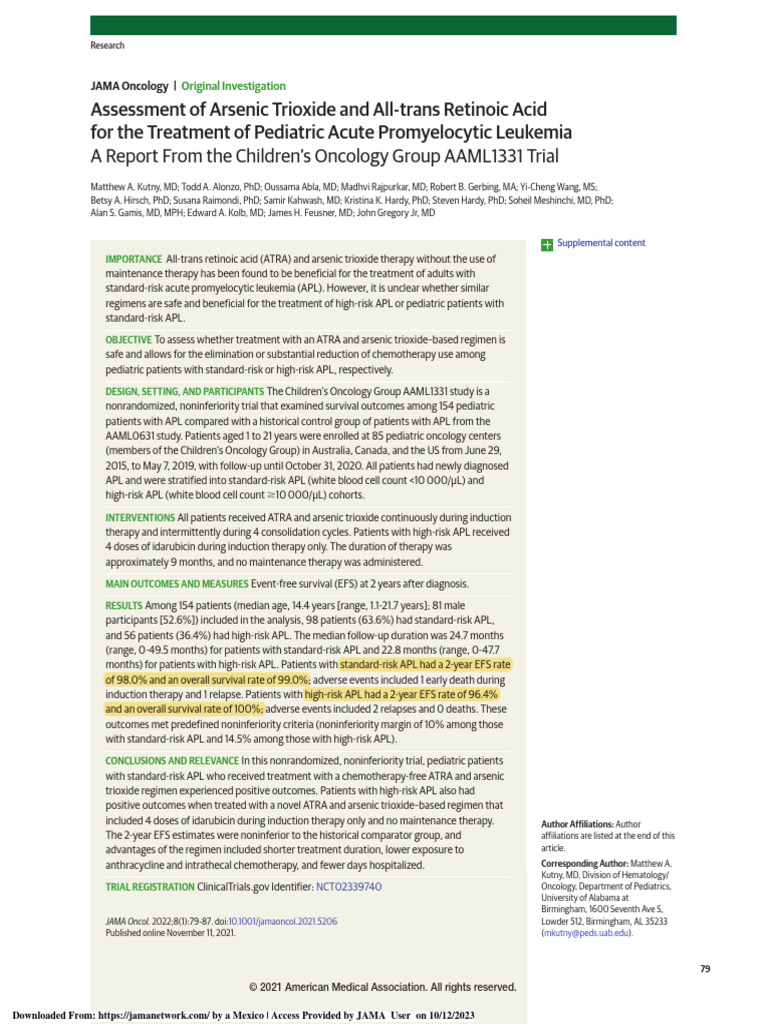 Assessment of Arsenic Trioxide and All-Trans Retinoic Acid For The ...