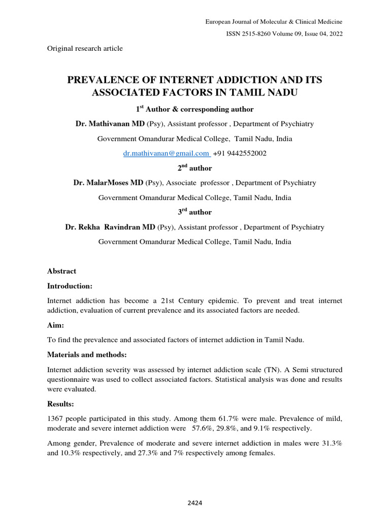 Internet Addiction Prevalence in Tamil Nadu | PDF | Internet | Spss