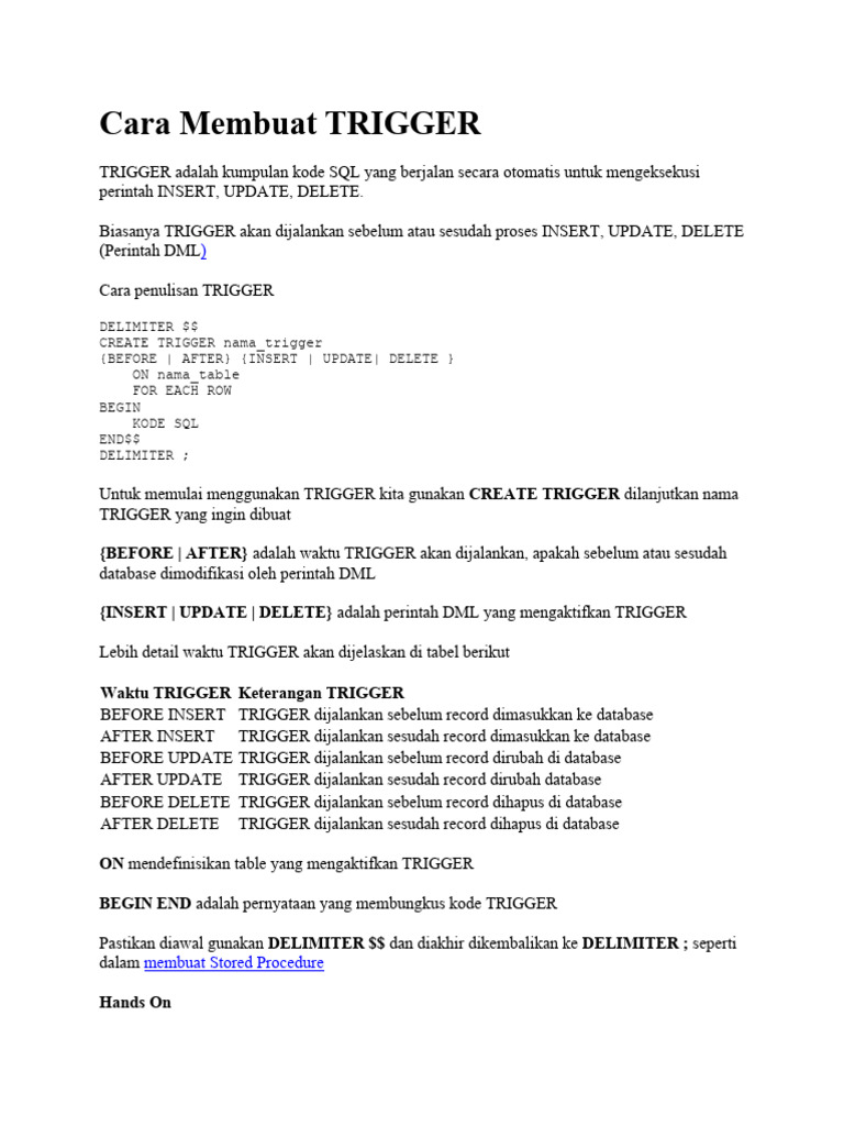 Cara Membuat Trigger dalam SQL | PDF | Komputer