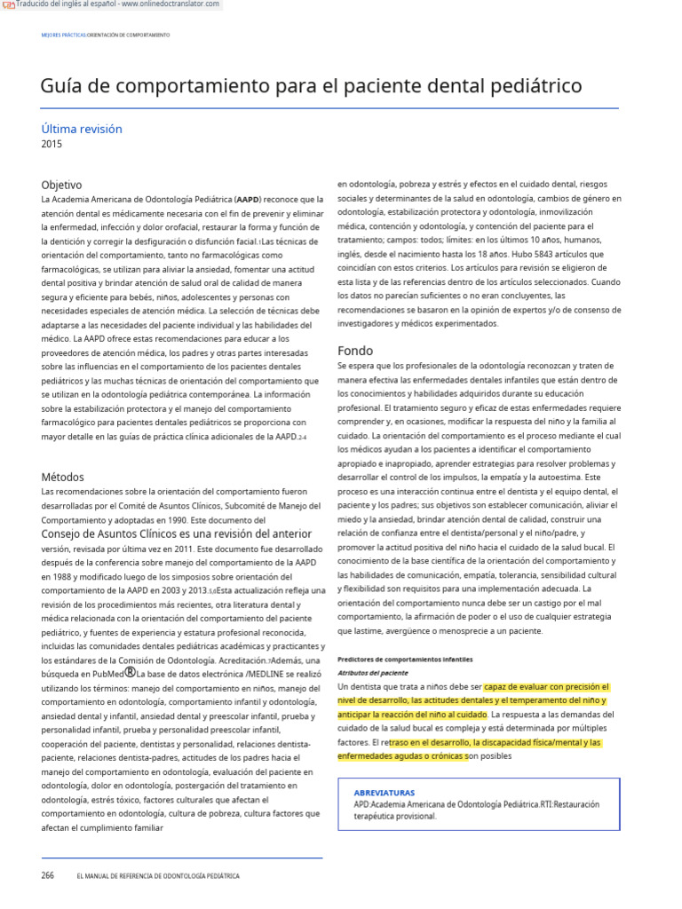 Guía de Comportamiento para El Paciente Dental Pediátrico - En.es ...