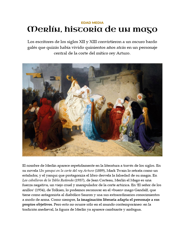 Merlín: Historia y Evolución Literaria | PDF | Esmerejón | Rey Arturo