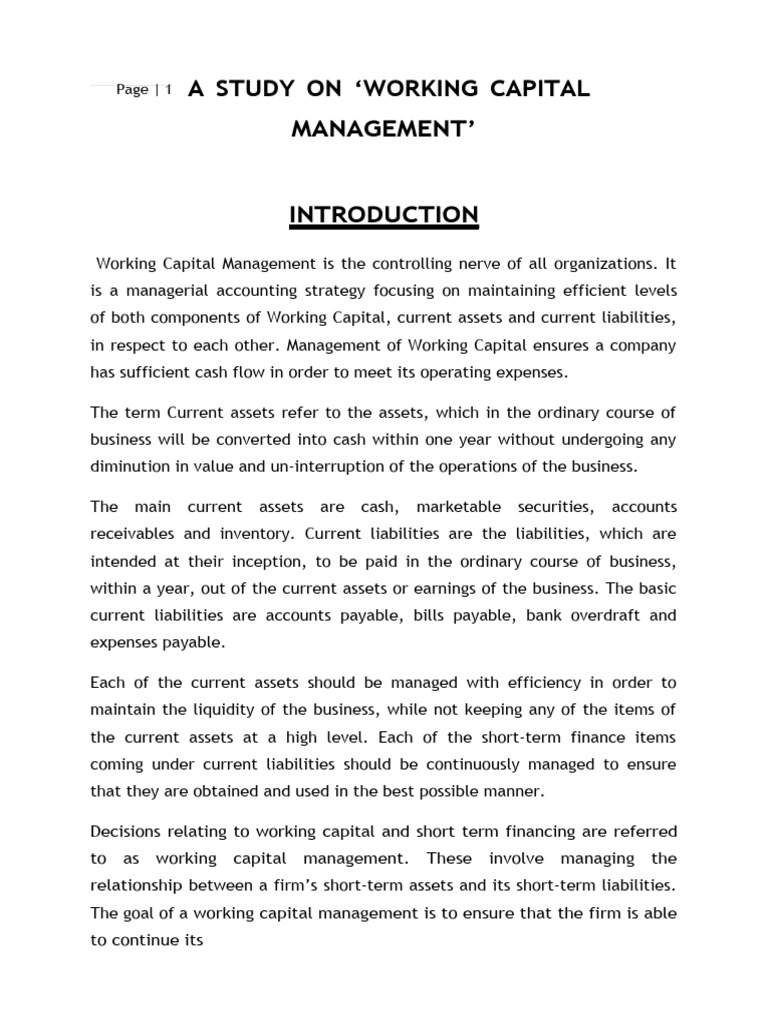 Working Capital Management Study Analysis | PDF | Data Analysis ...
