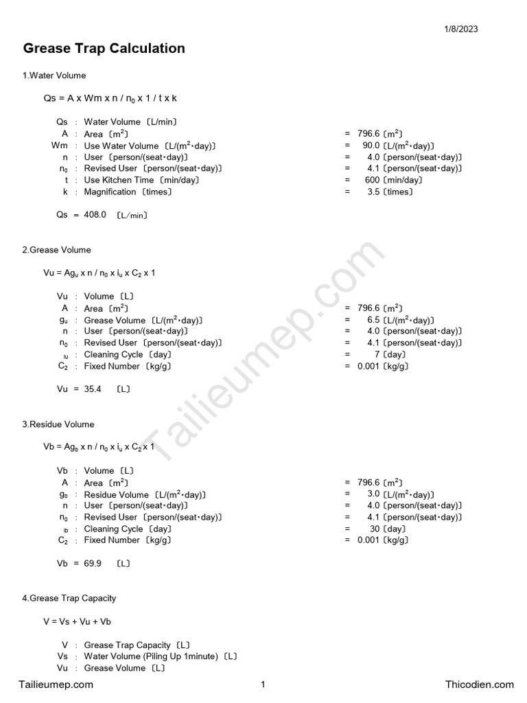 Grease Trap Calculation PDF
