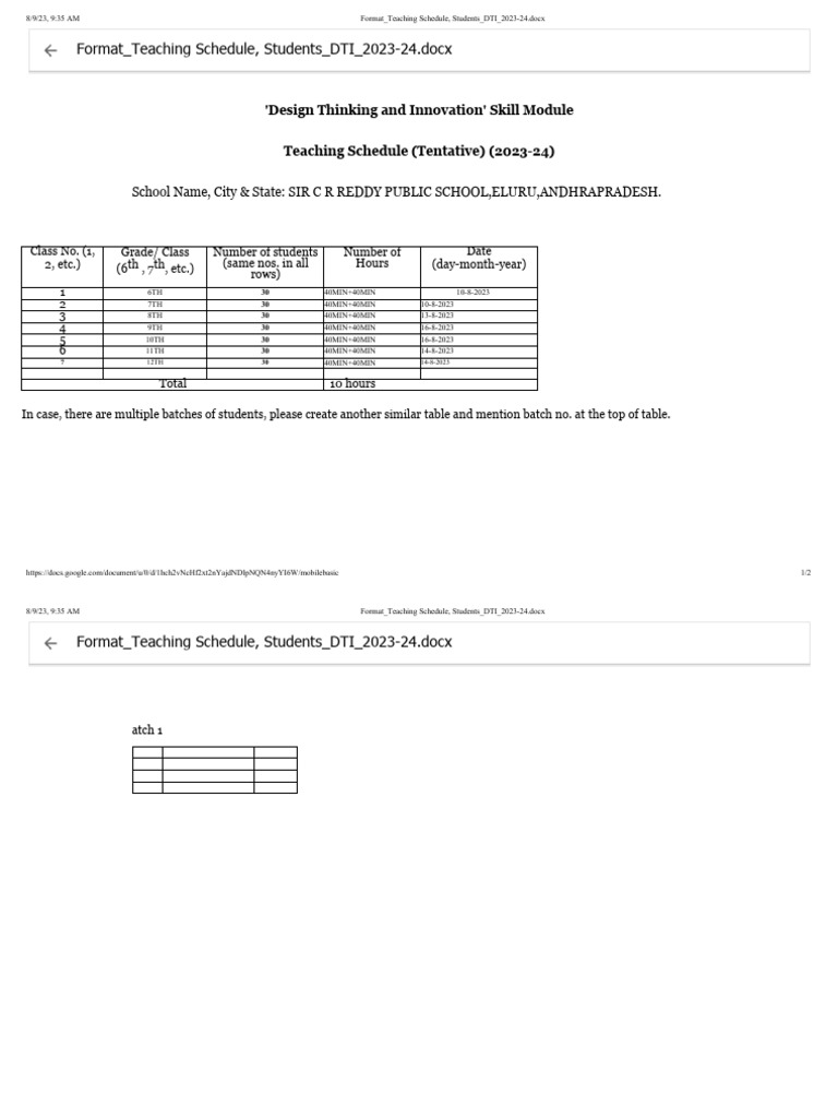 Format Teaching Schedule, Students DTI 202324 PDF