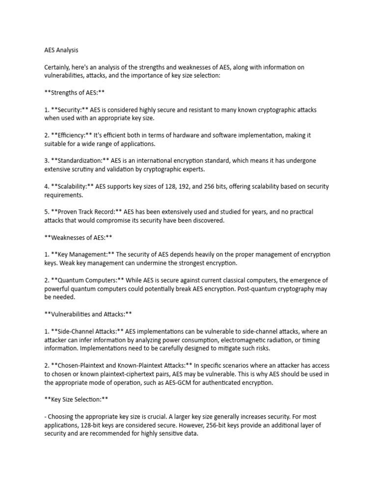 Aes Analysis Pdf Cryptography Key Cryptography