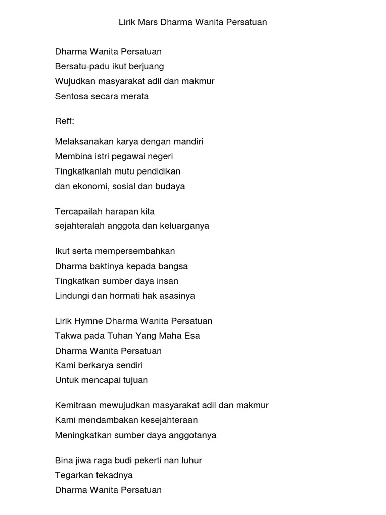 Lirik Mars Dharma Wanita Persatuan | PDF
