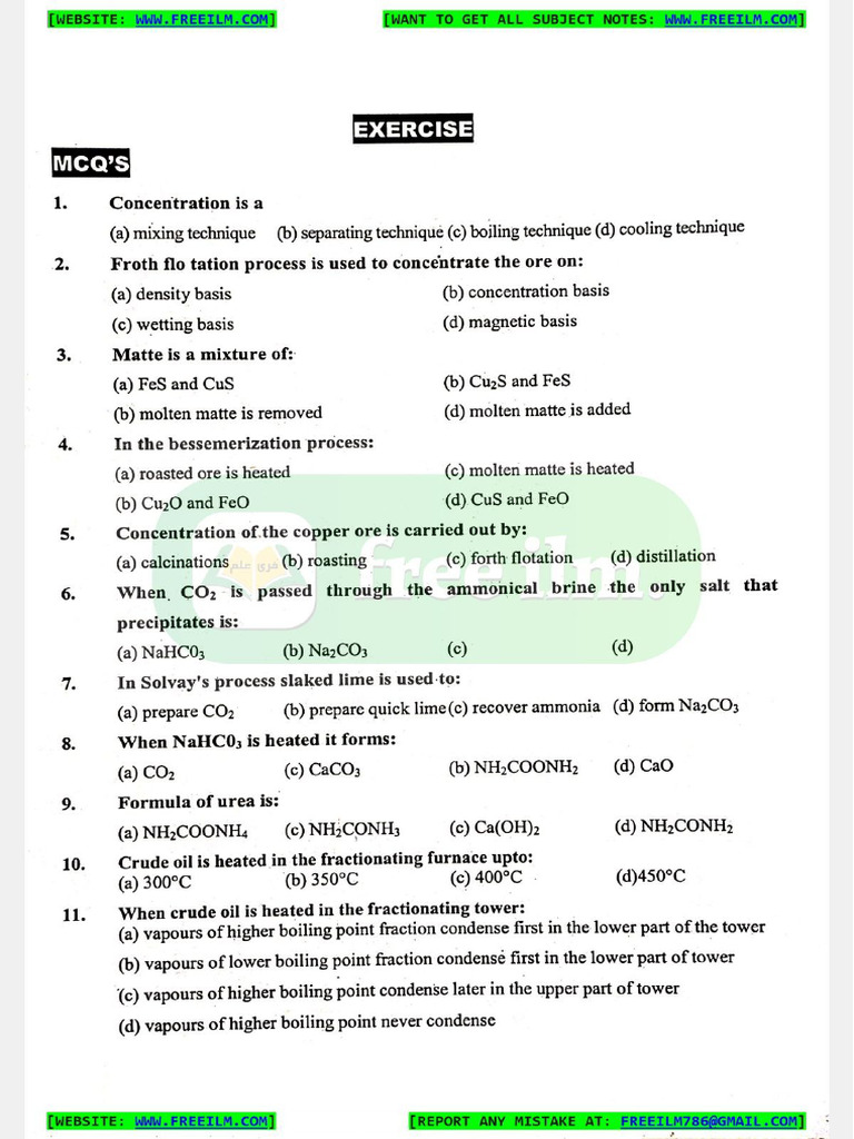 10th Chem CH 16 Exercise | PDF