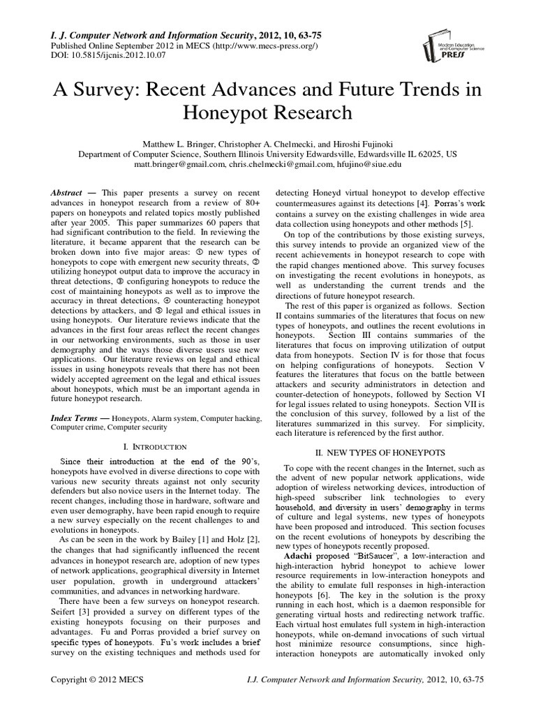 Recent Advances and Future Trends in Honeypot Research | PDF | Computer ...