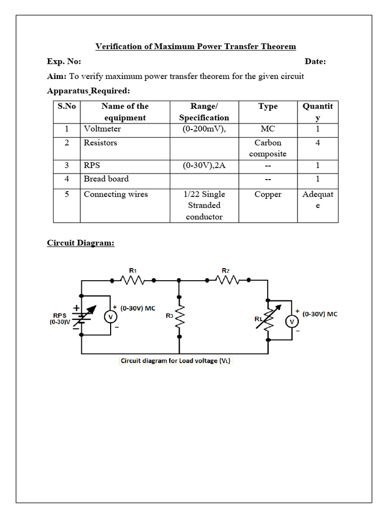 Verification Of Maximum Power Transfer Theorem Download Free Pdf