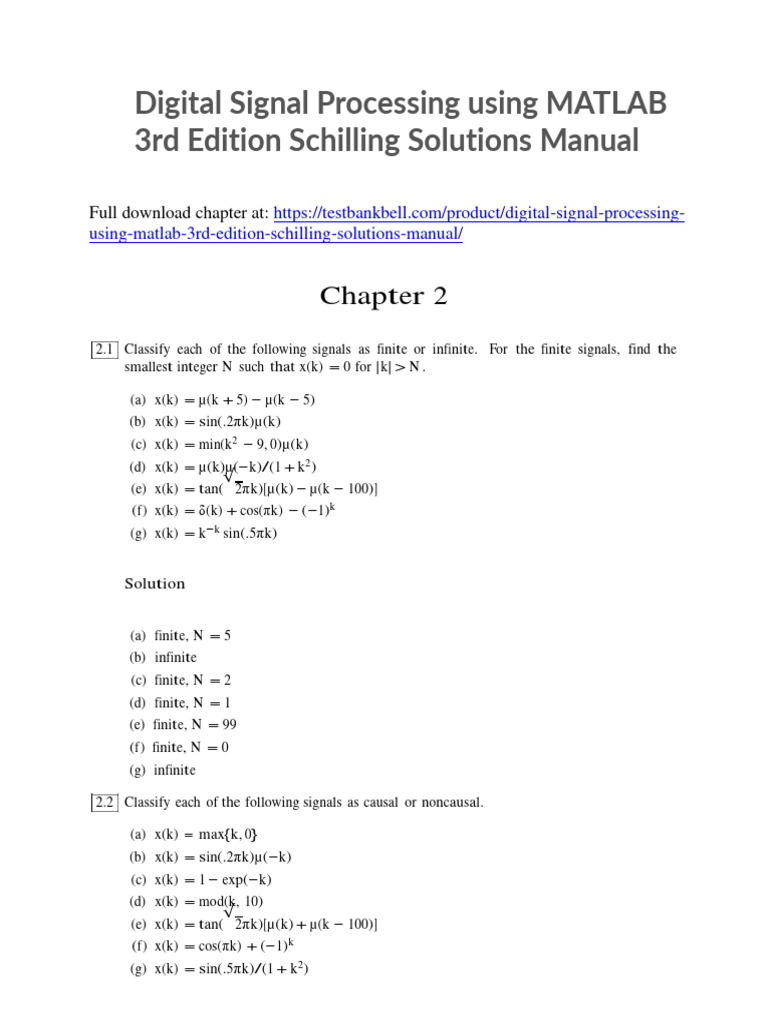 Digital Signal Processing Using Matlab 3rd Edition Schilling Solutions Manual PDF