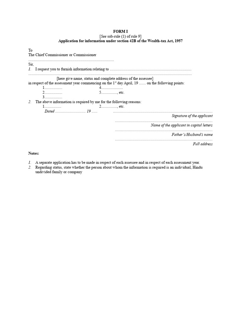 Application For Information Under Section 42B of The Wealth-Tax Act ...