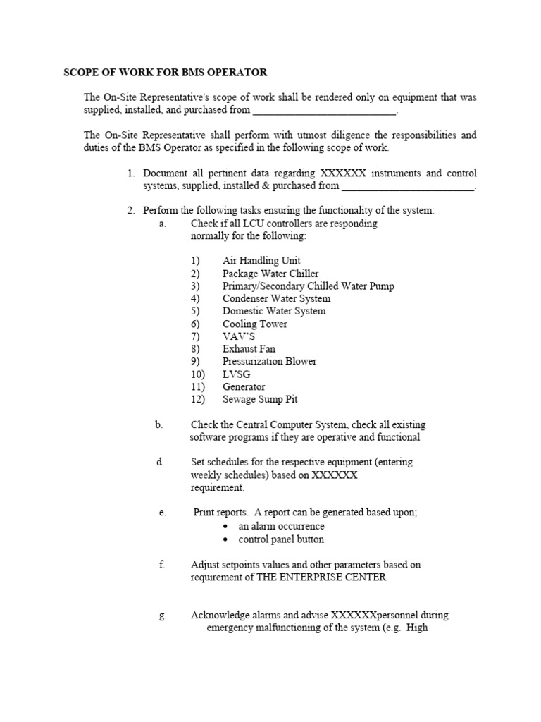 Scope of Work For BMS Operator PDF