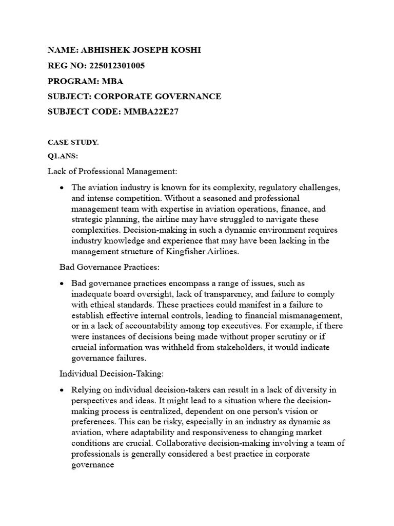 Corporate Governance Case Study Ajk Pdf Governance Decision Making
