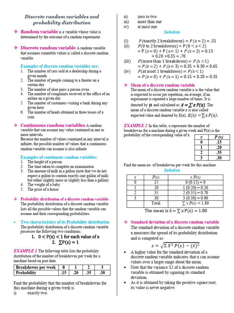 CH01 Cheat Sheet | PDF | Probability Distribution | Probability Theory