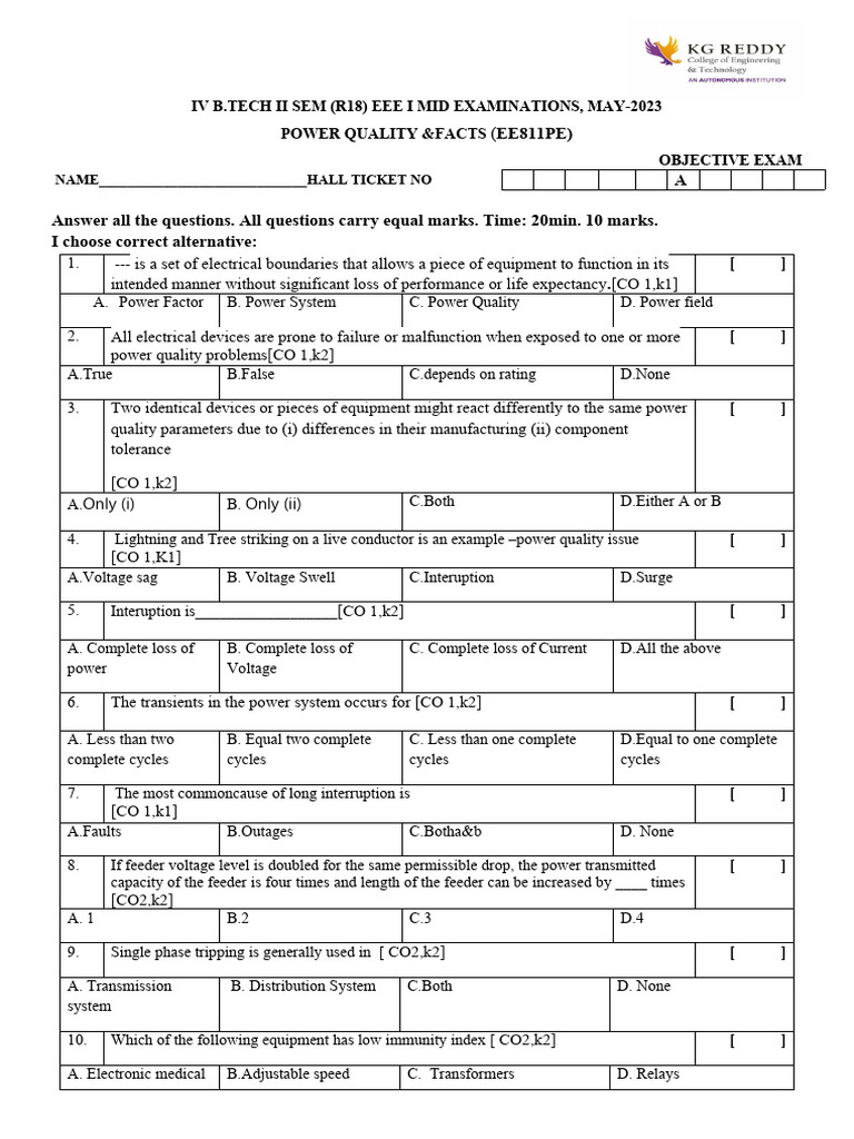 Pq mid i objective question paper set 1 pdf