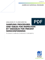 ANSI ASQ Z1.9 2003 (R 2018) Sampling Procedures and Tables For Inspection by Variables For Percent Noncon Forming