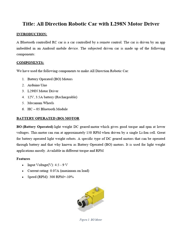 All Directional Car Draft 1 With L298N | PDF | Rechargeable Battery ...