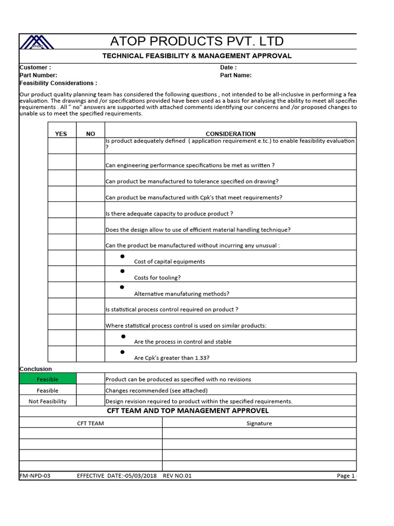 Fm Npd 03 Technical Feasibility Management Approval Pdf