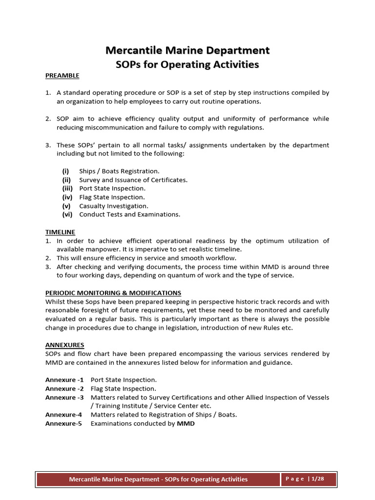 Marine Department SOP Guide | PDF | Sailor | Ships