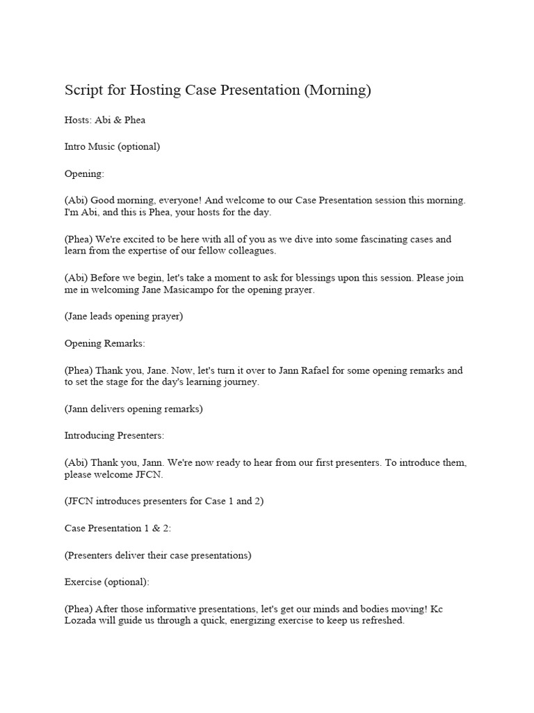 Hosting Script for Case Presentation | PDF