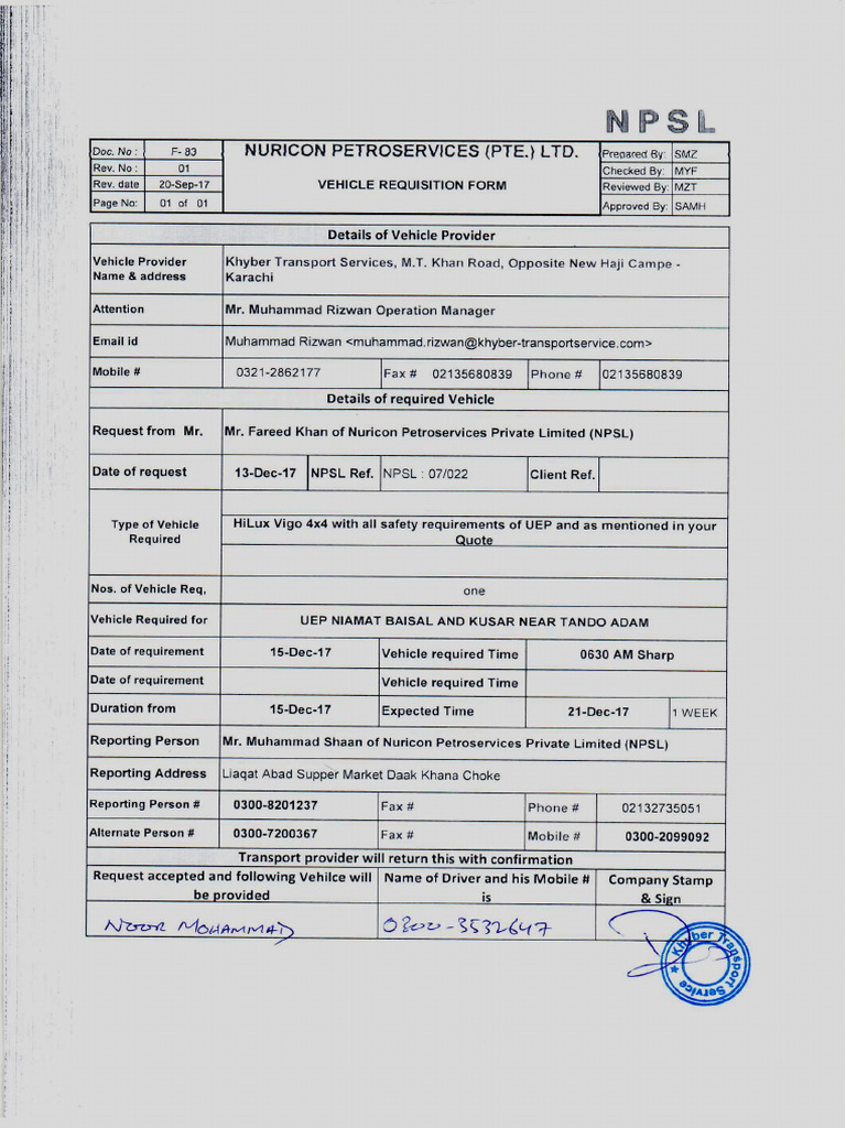 F-83 NPSL Transport Requisition | PDF