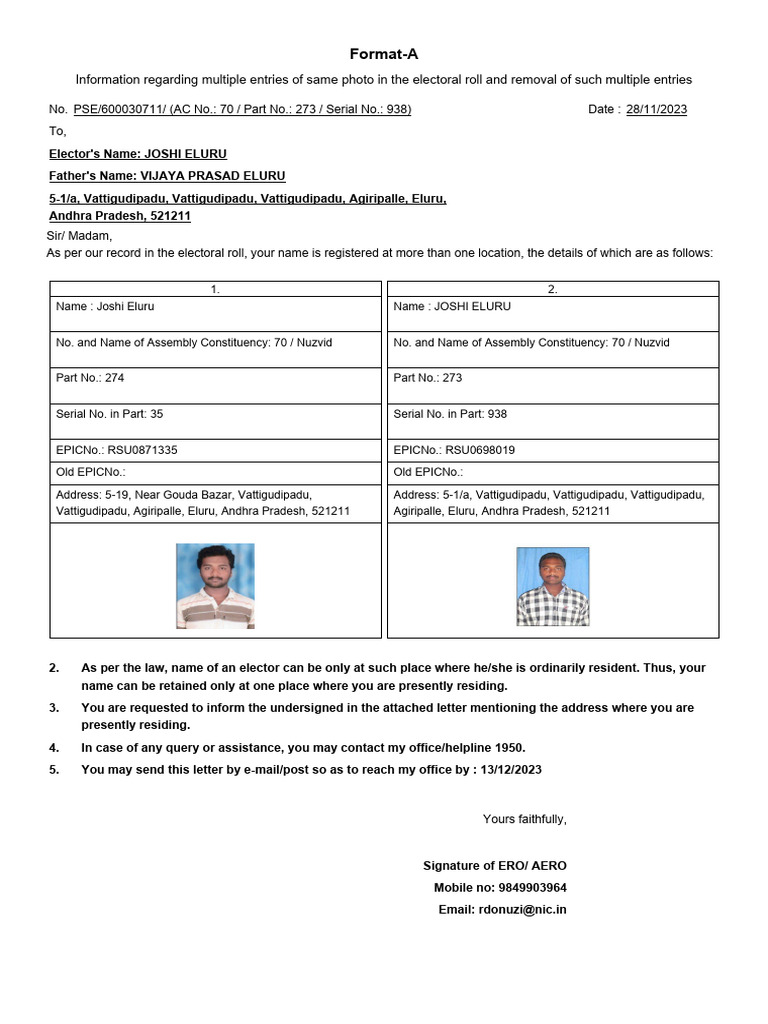 Multiple Entries in Electoral Roll | PDF | Elections