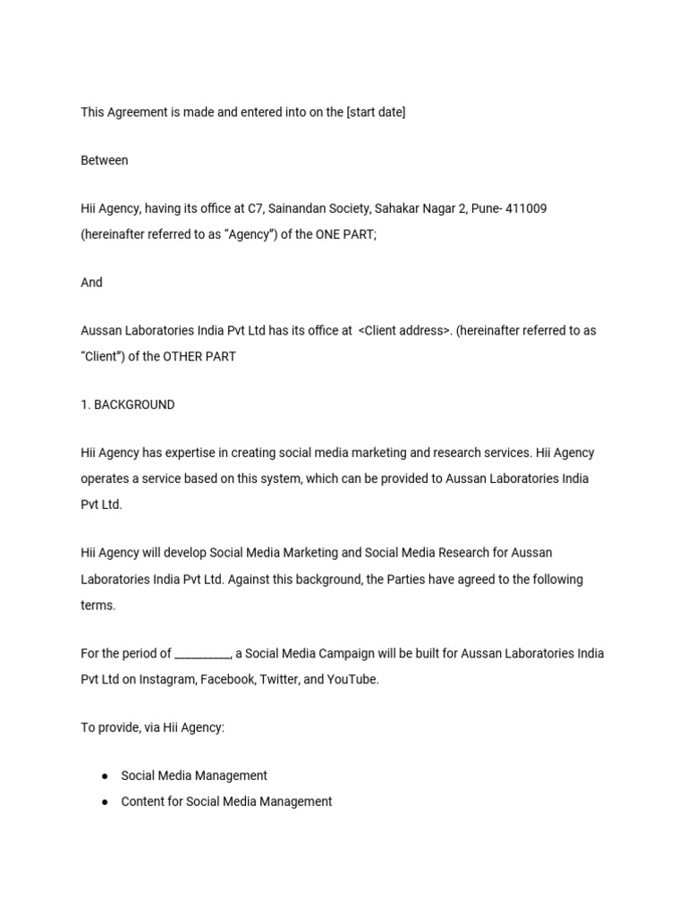 Social Media Marketing Agreement PDF Social Media Popular Culture