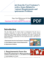 Requirements From The User/Customer's Perspective, Issues Related To System Contract Requirements and Requirements Problems