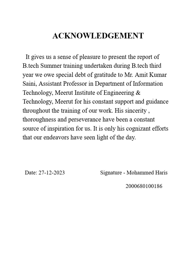 ACKNOWLEDGEMENT | PDF | Nonverbal Communication | Body Language