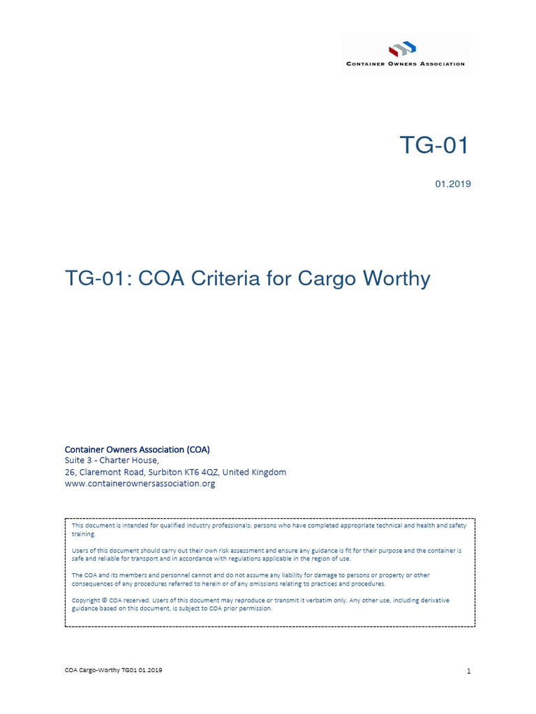 COA Cargo Worthy Criteria 01.2019 PDF Corrosion Materials