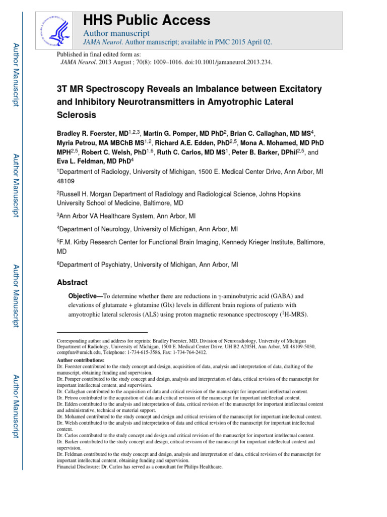 3T MR Spectroscopy Reveals An Imbalance Between Excitatory and