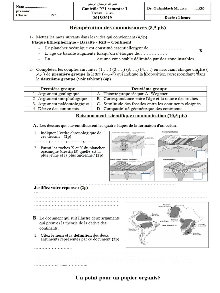 Devoir N1 Semestre 1 SVT 2AC Modele Word 2 | PDF